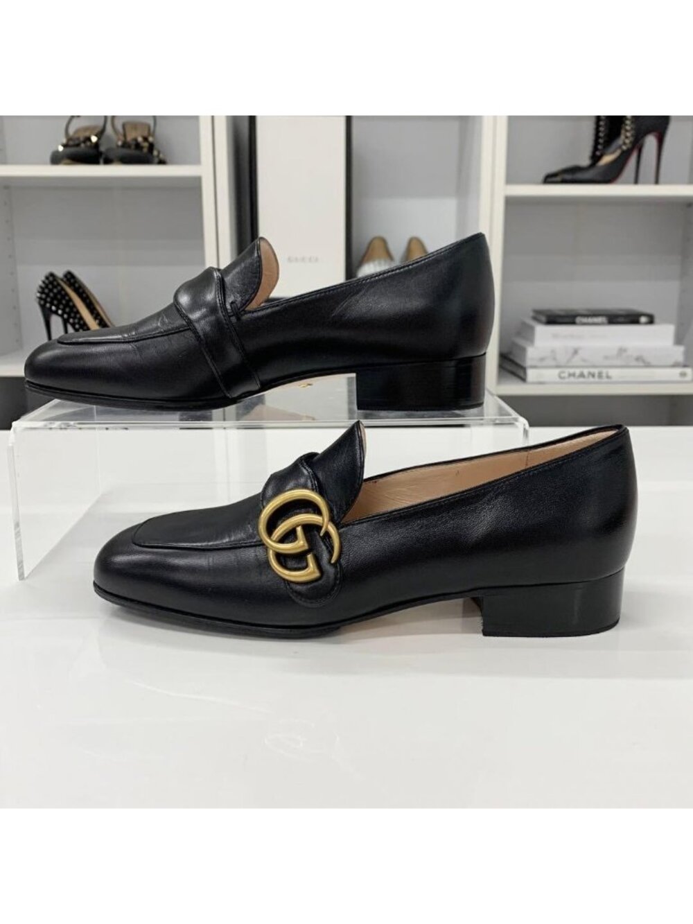 Gucci Leather Double G GG Marmont Loafers Black - Picture 4 of 11